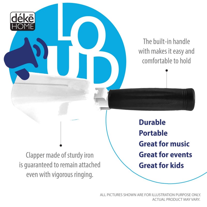 Deke Home - 2 Pack 7 Inch Steel Cowbells with Handle, Loud Noise Makers for Football, Sports, Parties, Competitions, School Spirit & Safety, Large Hand Bell for Cheering & Percussion Instrument - Image 3